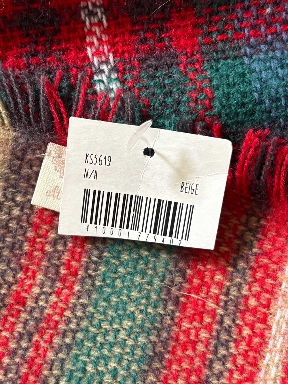 Altar'd State Plaid Wrap Scarf - Large Fringe Red, Green, and Cream - Picture 8 of 13